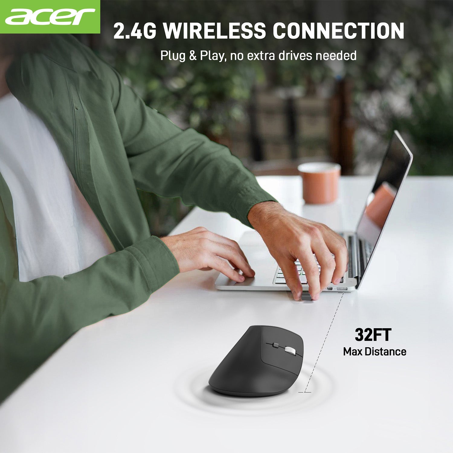 Acer Mouse OMR241 Acer Ergonomic Mouse Wireless, 1000/1200/1600 Adjustable DPI Vertical Mouse with 6 Buttons, Rechargeable Ergo Mice with 2.4GHz USB Receiver for Computer, Laptop, PC, iMac and Desktop