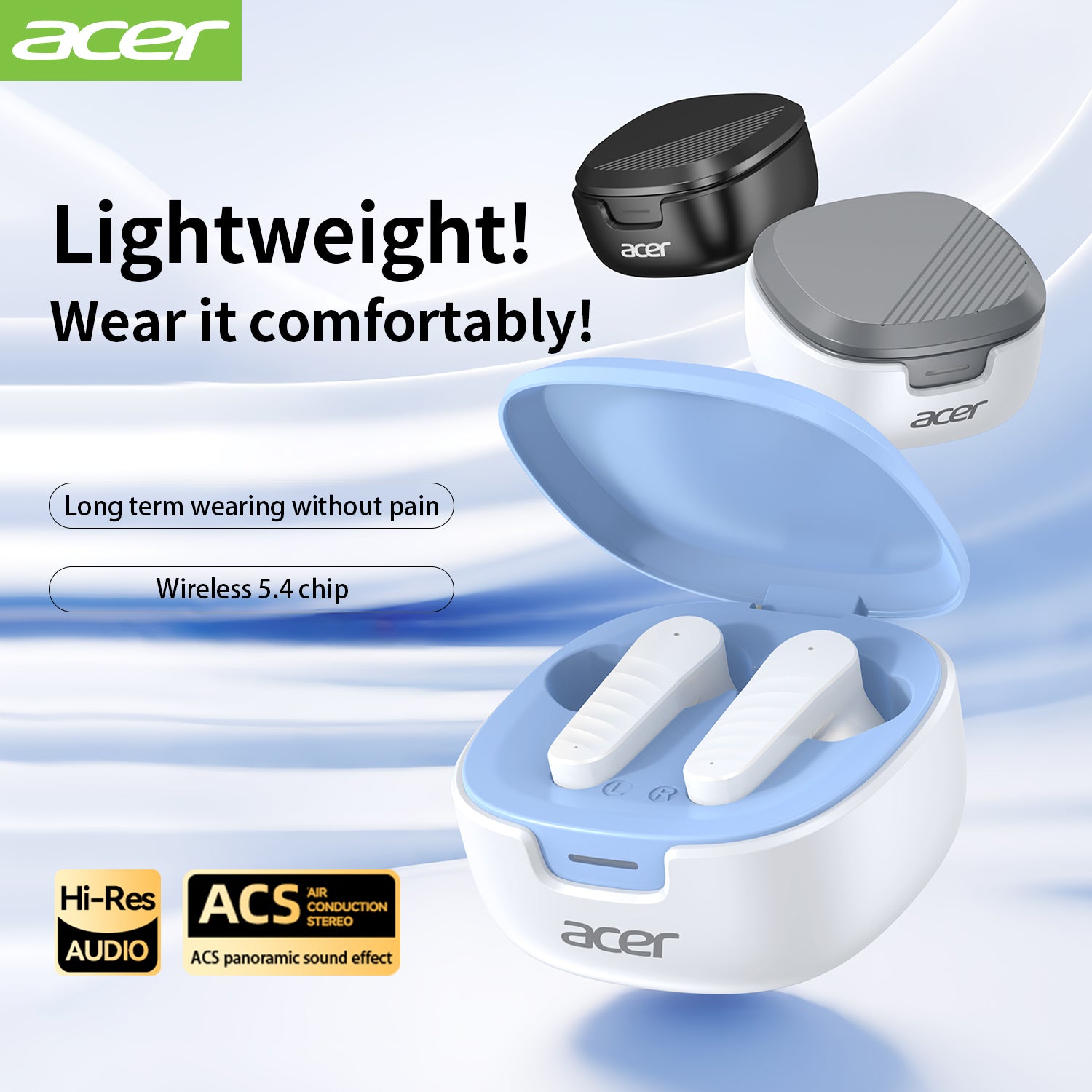 Acer OHR503 Bluetooth Wireless Earbuds Lightweight Immersive Sound Quality Long Wear Without Pain