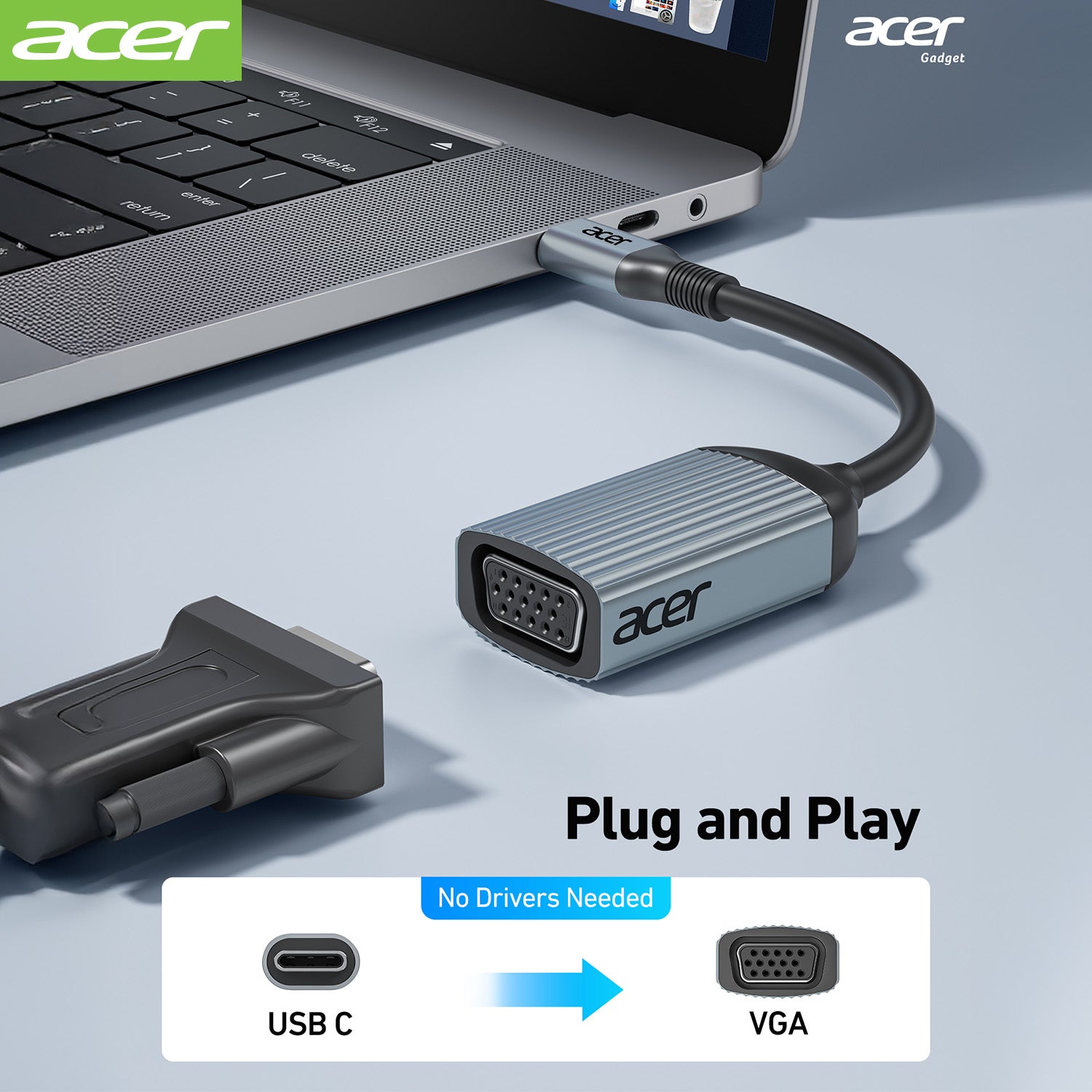 Acer Dock_option ODK430 acer USB C to VGA Adapter, Thunderbolt 3/4 to VGA, Aluminum Shell, Compatible with iPhone 15/16, MacBook Pro/Air 2023, iPad Pro/Air, iMac, XPS 17, for Monitor/Projector Display Expansion