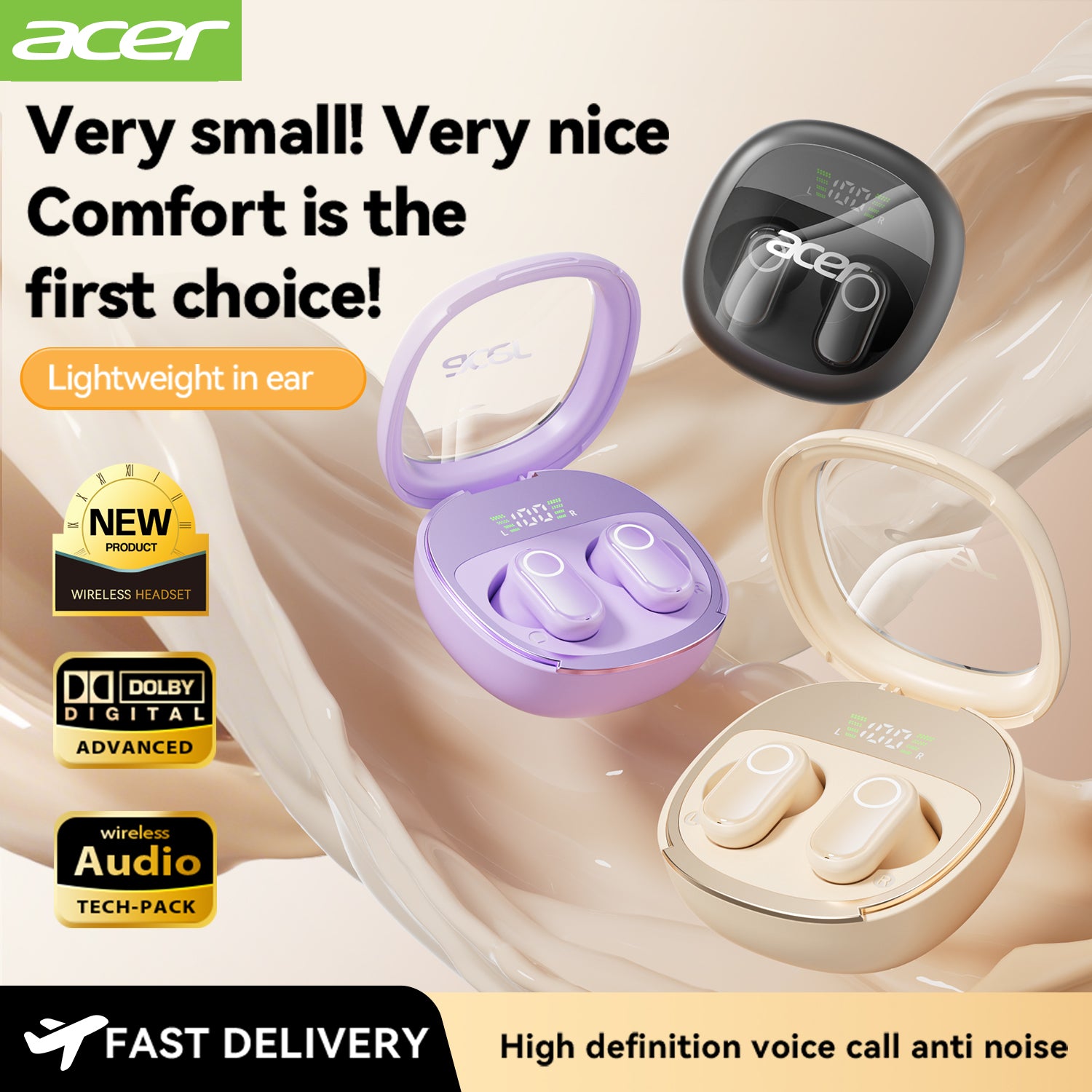 Acer OHR513 Wireless Earbuds 2025 New Mini Invisible Sleep Headset Small Size Stable And Faster