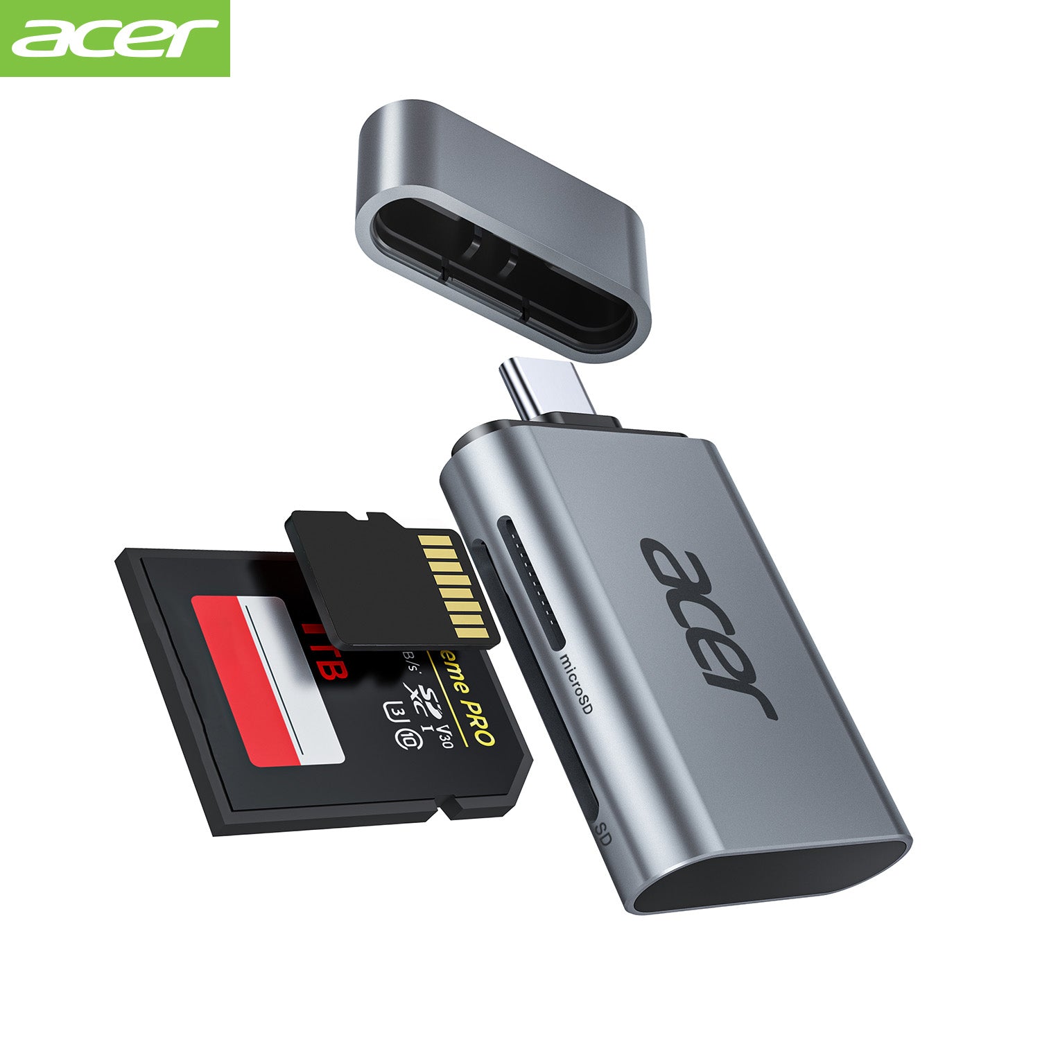 Acer Dock_option ODK460 Acer USB C SD 4.0 Card Reader, 2 in 1 UHS-II Micro SD Card Reader to Type C Adapter for MicroSD, SDXC, SDHC, RS-MMC Compatible with iPhone 15/16, MacBook Pro/Air, Laptop, Tablet