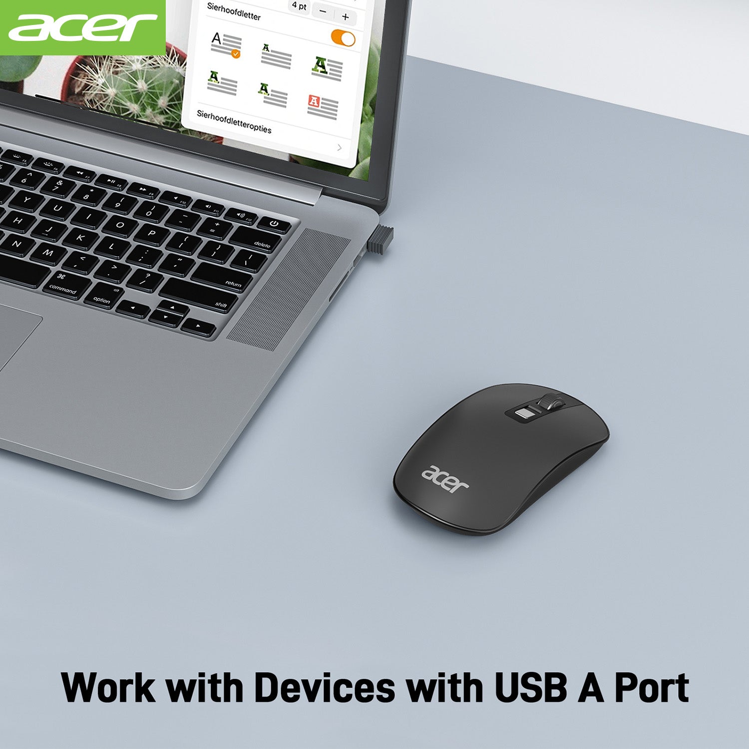 Acer Mouse OMR242 Acer Computer Mouse Wireless, 2.4G Slim USB Wireless Mice with USB Receiver, 800/1200/1600 Adjustable DPI Optical Laptop Mouse with 4 Buttons, Portable Mouse for Laptop, Desktop, PC