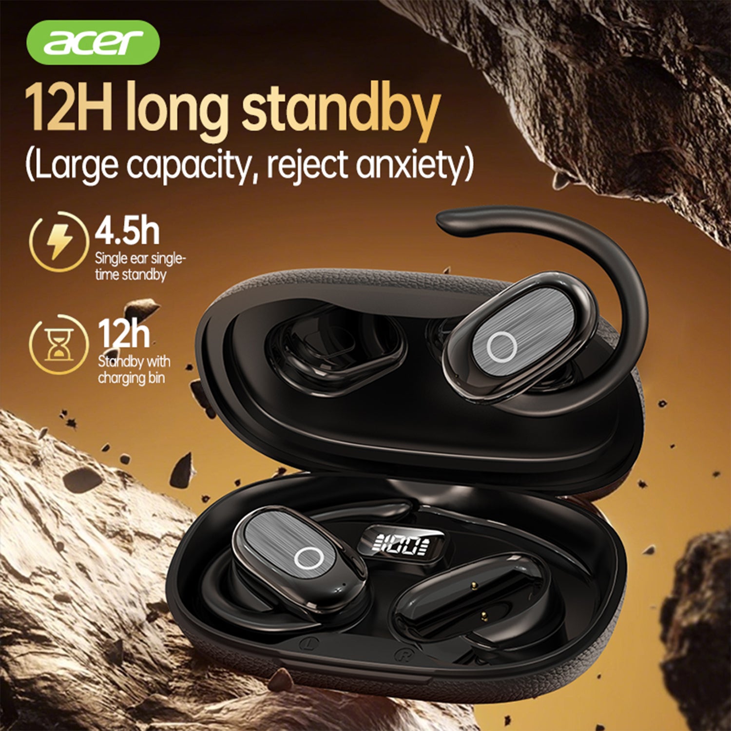 Acer OHR553 Wireless Earbuds 2025 New Clip On Ear Leather And Plating Non-ear Style Without Pain