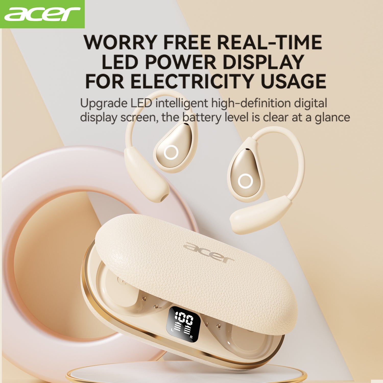 Acer OHR515 Wireless Earbuds Hanging Ear Sports Running Special 2025 New High Sound Quality LED Power Display Leather Texture