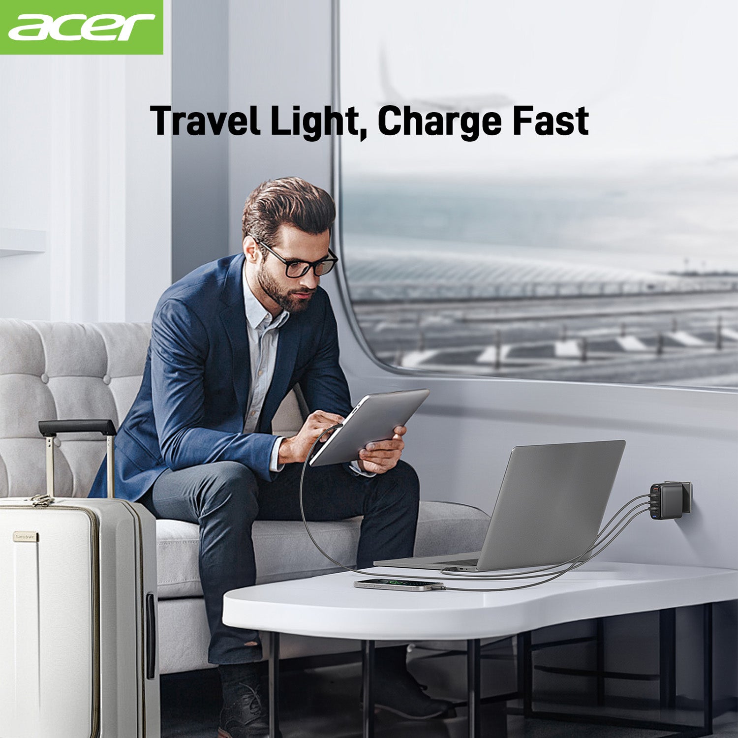 Acer OPD105 Acer 100W USB C Charger Block, 4-Port Fast GaN Desktop Charger with Power Extension Cable, USB-C*3, USB-A*1