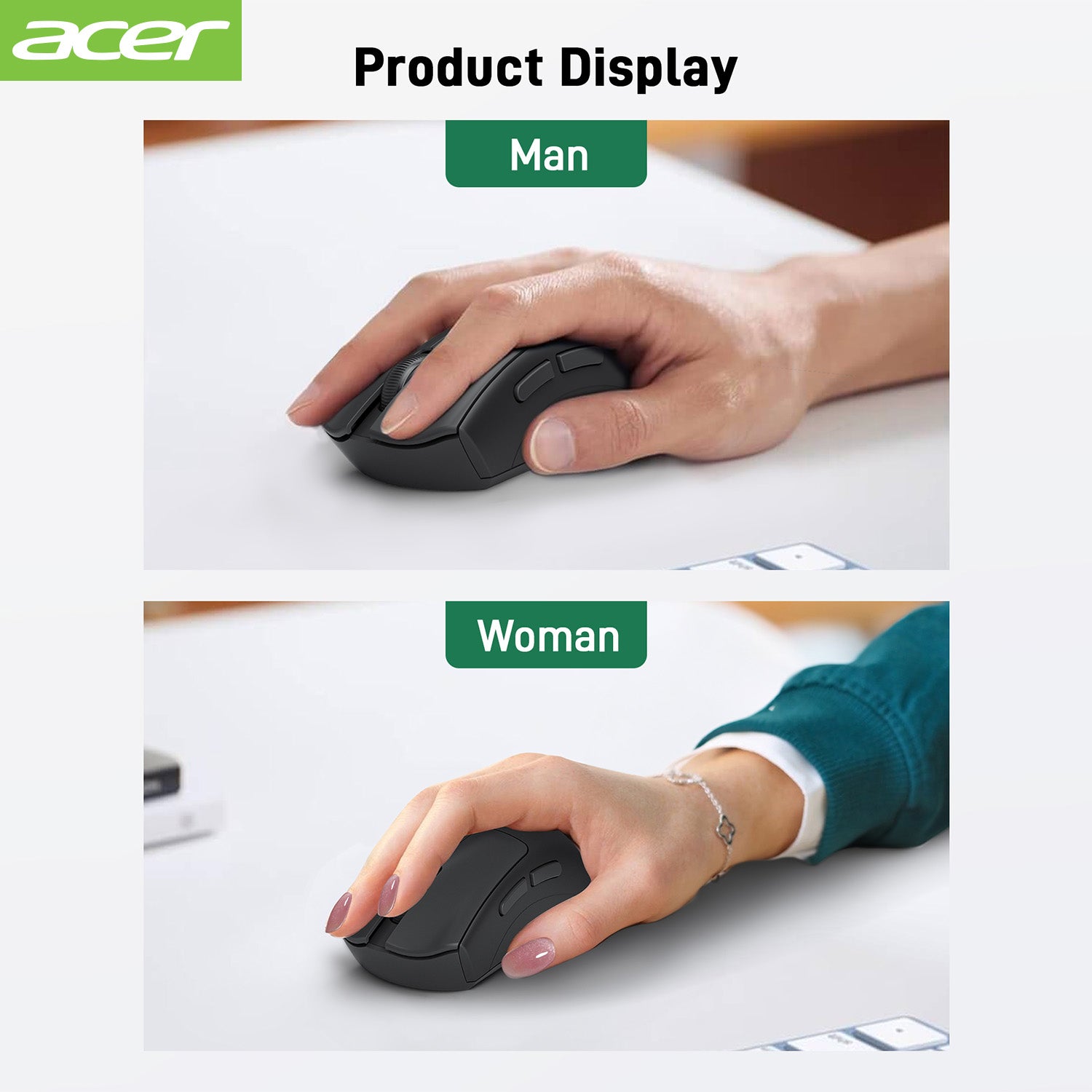Acer Mouse OMR243 Acer Wireless Mouse, 1200 DPI Computer Mouse Wireless with 2.4GHz USB A Receiver, 5 Buttons Compatible with PC, Laptop, Desktop (Black)
