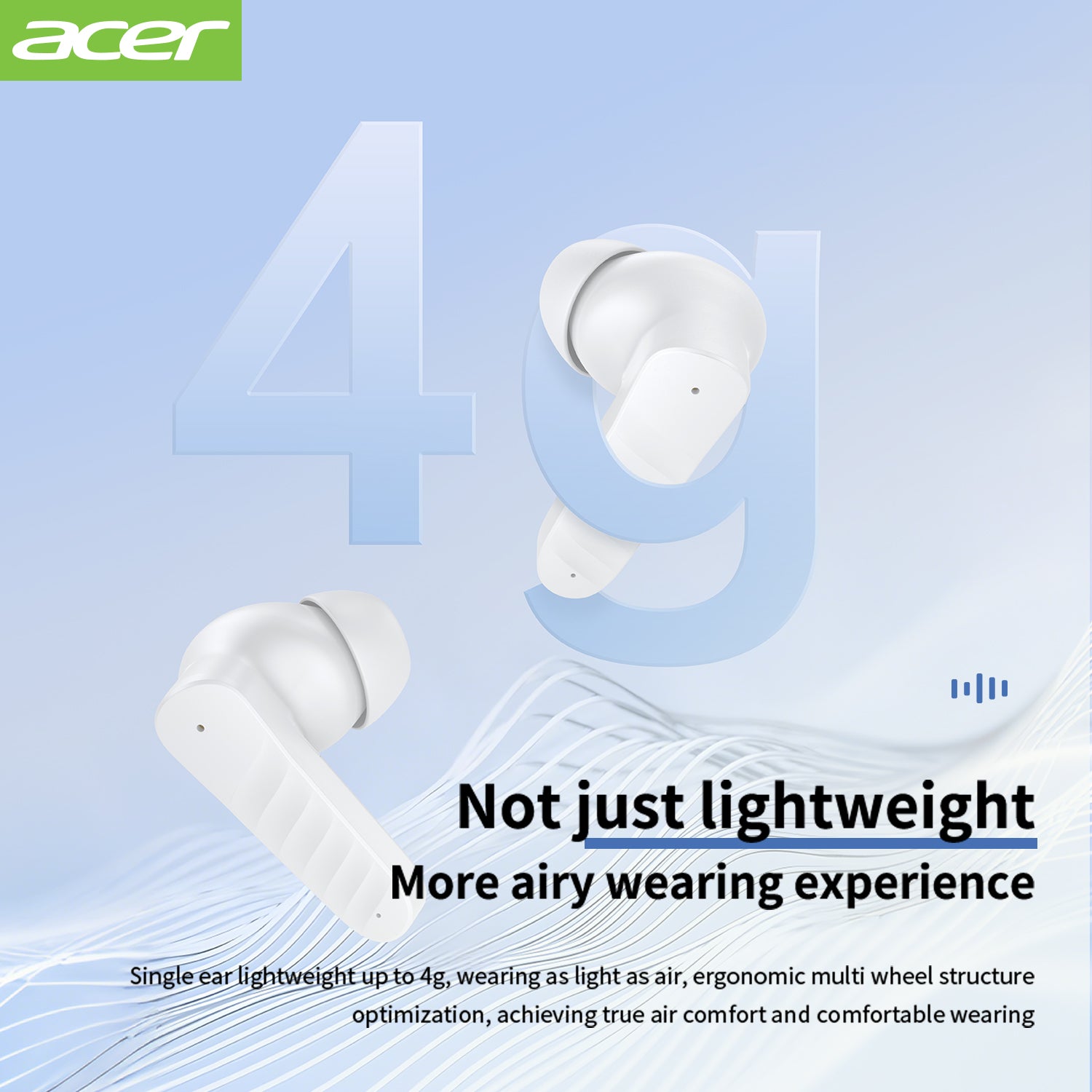 Acer OHR503 Bluetooth Wireless Earbuds Lightweight Immersive Sound Quality Long Wear Without Pain