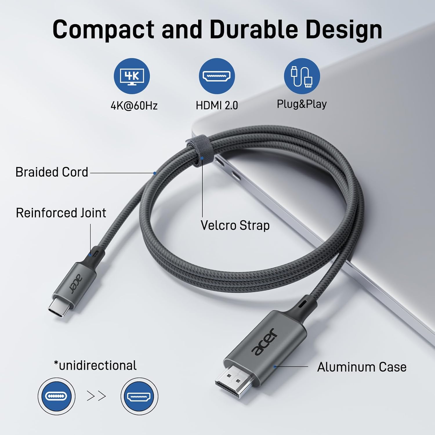 Acer USB-C to HDMI Cable | 4K@60Hz , Thunderbolt 3/4 Support