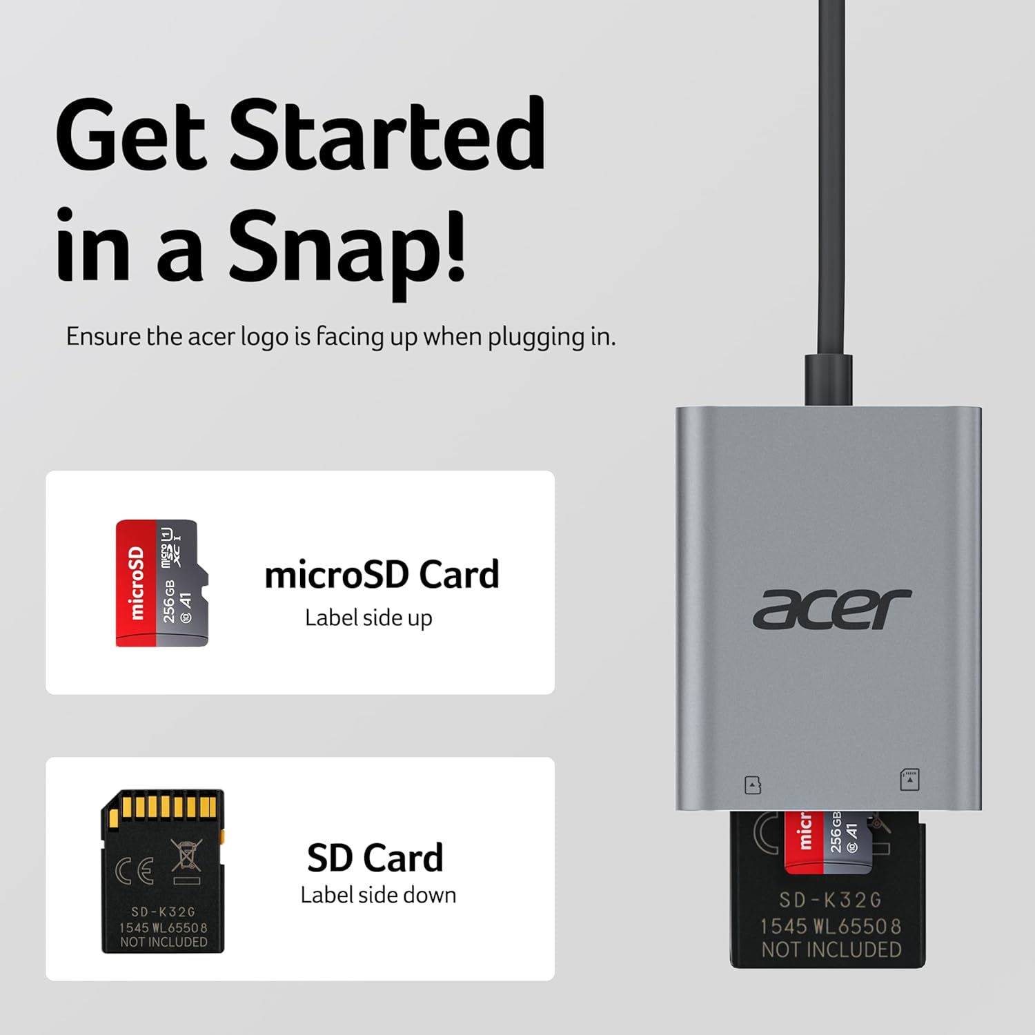 Acer USB 3.0 SD Card Reader | Dual Slot SD & MicroSD Memory Card Adapter