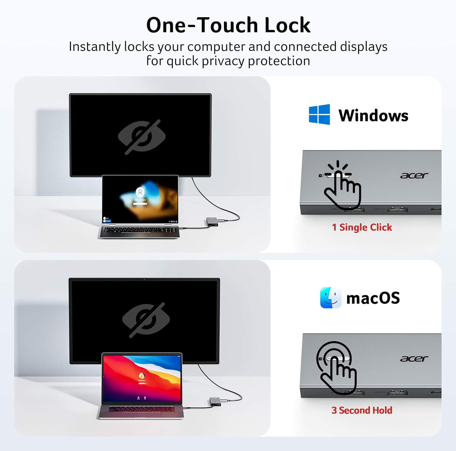 Acer 9-in-1 USB-C Docking Station for Dual Monitors | 4K@60Hz HDMI & 100W PD Charging