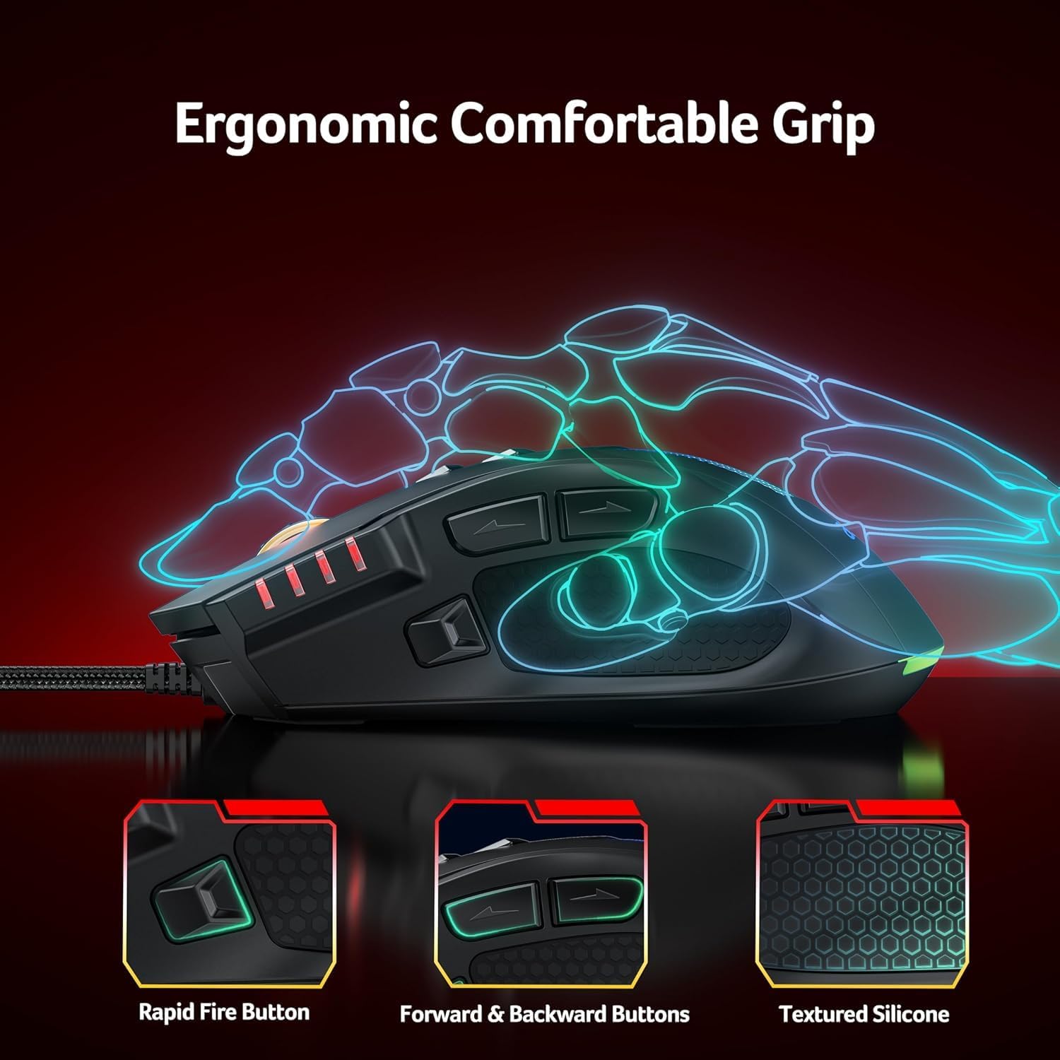 ACER Wired Gaming Mouse, 12,800 DPI RGB Ergonomic Computer Mouse with Optical Sensor, 8 Programmable Buttons, 12 Backlit Modes, Software for DIY Keybinds, Rapid Fire, USB Gaming Mice for Laptop, PC