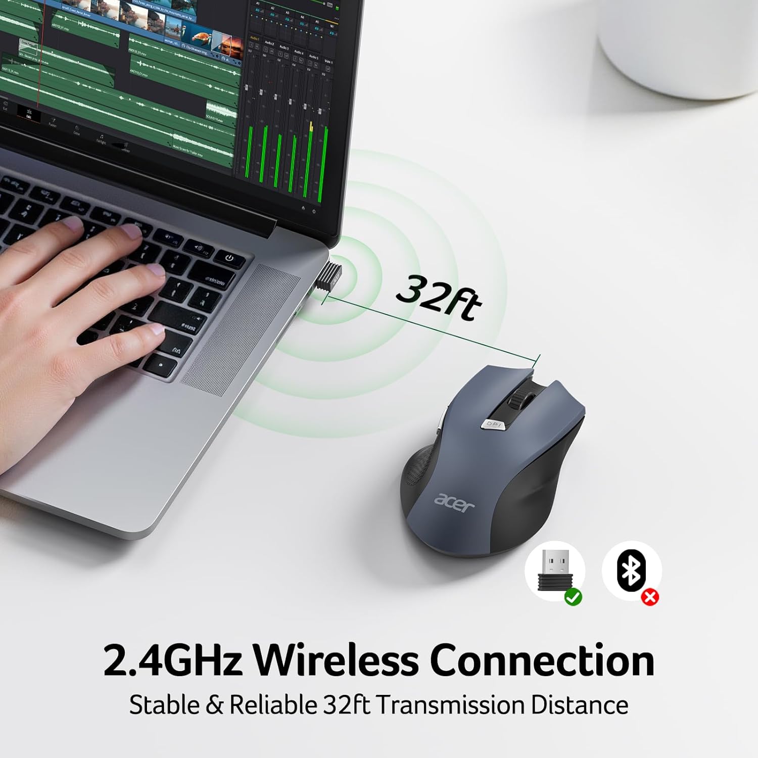 Acer Wireless Mouse for Laptop | 2.4GHz USB Receiver Mouse with Adjustable DPI