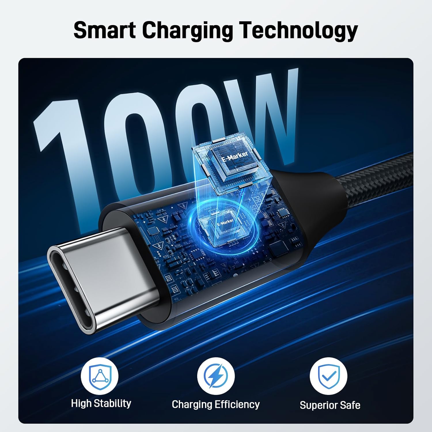 Acer 100W USB-C Cable | Fast PD Charging Nylon Braided Cord