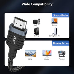 Acer HDMI 2.1 Cable 6.6FT, [8K@60Hz, 4K@120Hz] 48Gbps Ultra High-Speed Braided Cord Supports HDR10+/HDCP 2.2 & ARC/eARC, Certified HDMI Cable Compatible with PS5, PS4, Xbox, Monitors, Laptops, HDTV