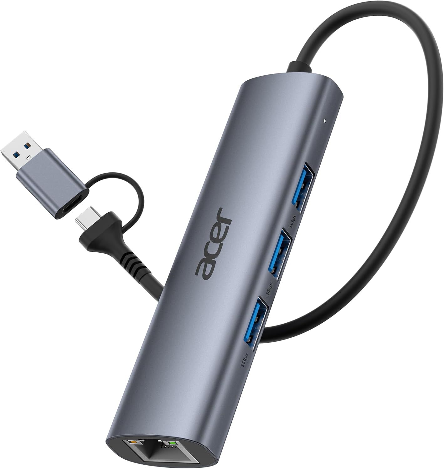 Acer USB to Ethernet Adapter, USBC Hub Ethernet 1Gbps with 3*USB 3.0, Aluminum Heat Dissipation, Driver Free, USB to Network Adapter for Windows 10, 8.1, Mac OS, Laptop, MacBook, iPad, etc (0.65FT)