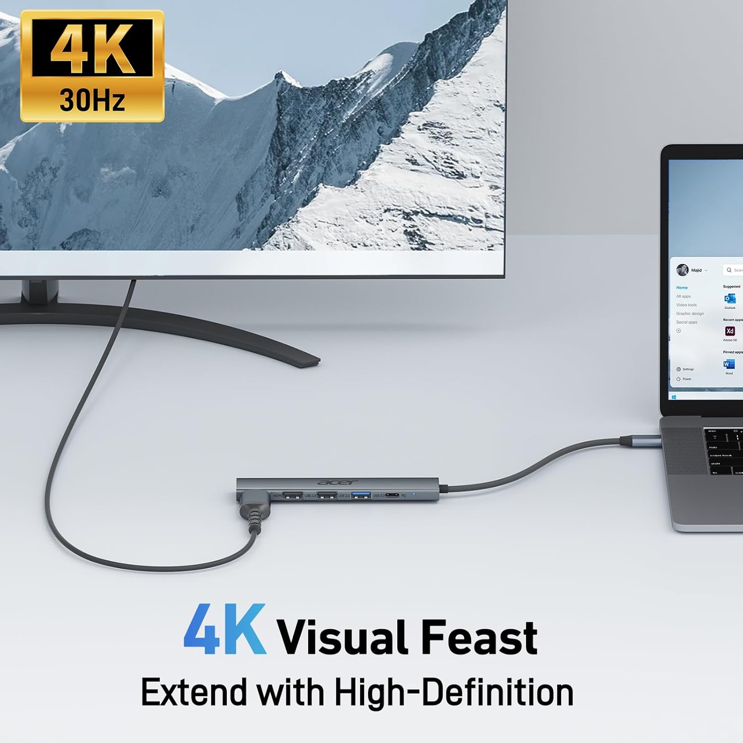 Acer 5-in-1 USB-C Hub | 4K HDMI Adapter with 3 USB-A Ports , 100W PD Charging
