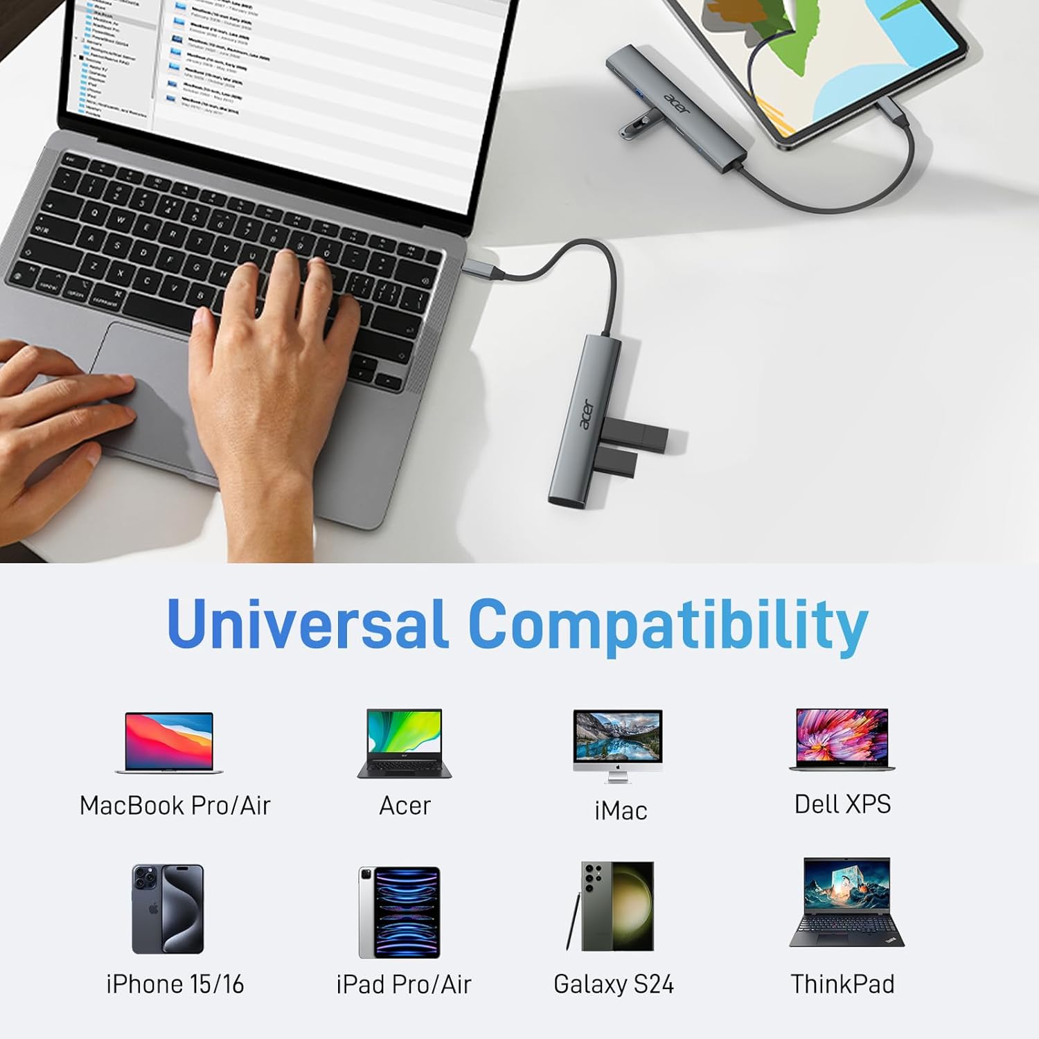 Acer 5-in-1 USB-C Hub | 4K HDMI Adapter with 3 USB-A Ports , 100W PD Charging