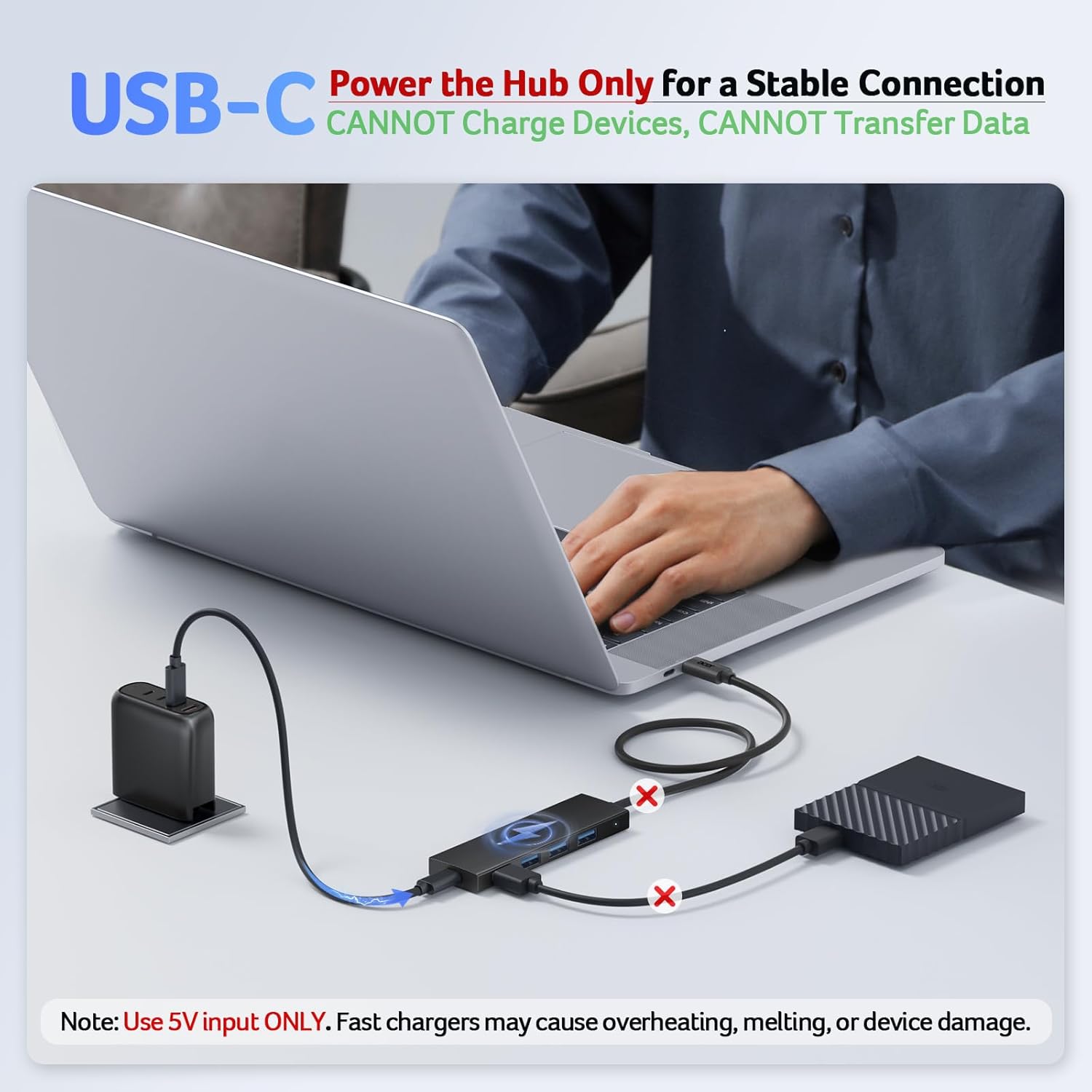 Acer 4-Port USB 3.0 Hub with USB-C Power Port | USB-A Expansion Hub