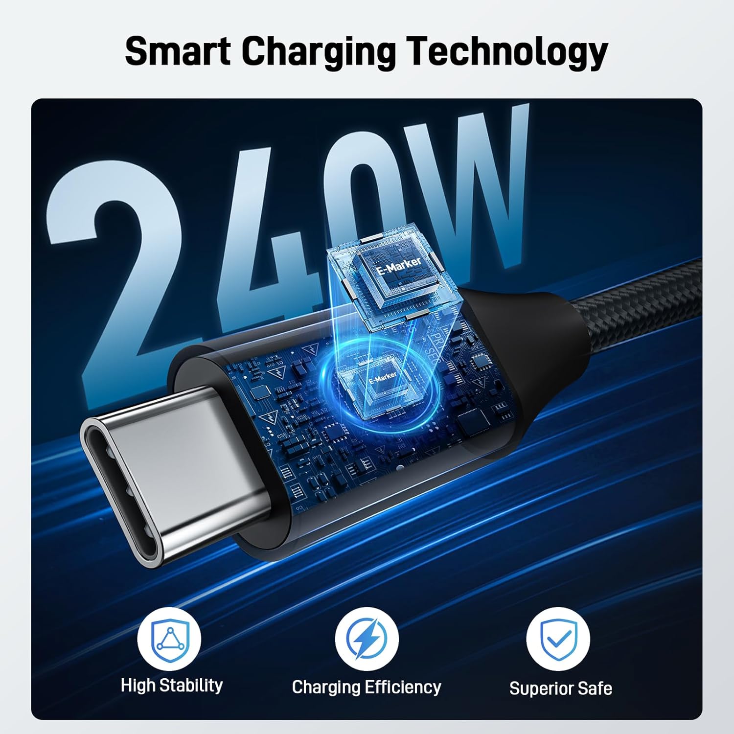 Acer 240W USB-C to USB-C Cable | PD Fast Charging Nylon Braided Cable