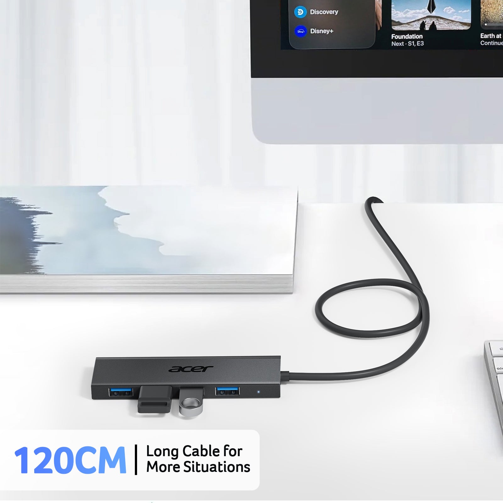 Acer 4-Port USB 3.0 Hub with USB-C Power Port | USB-A Expansion Hub