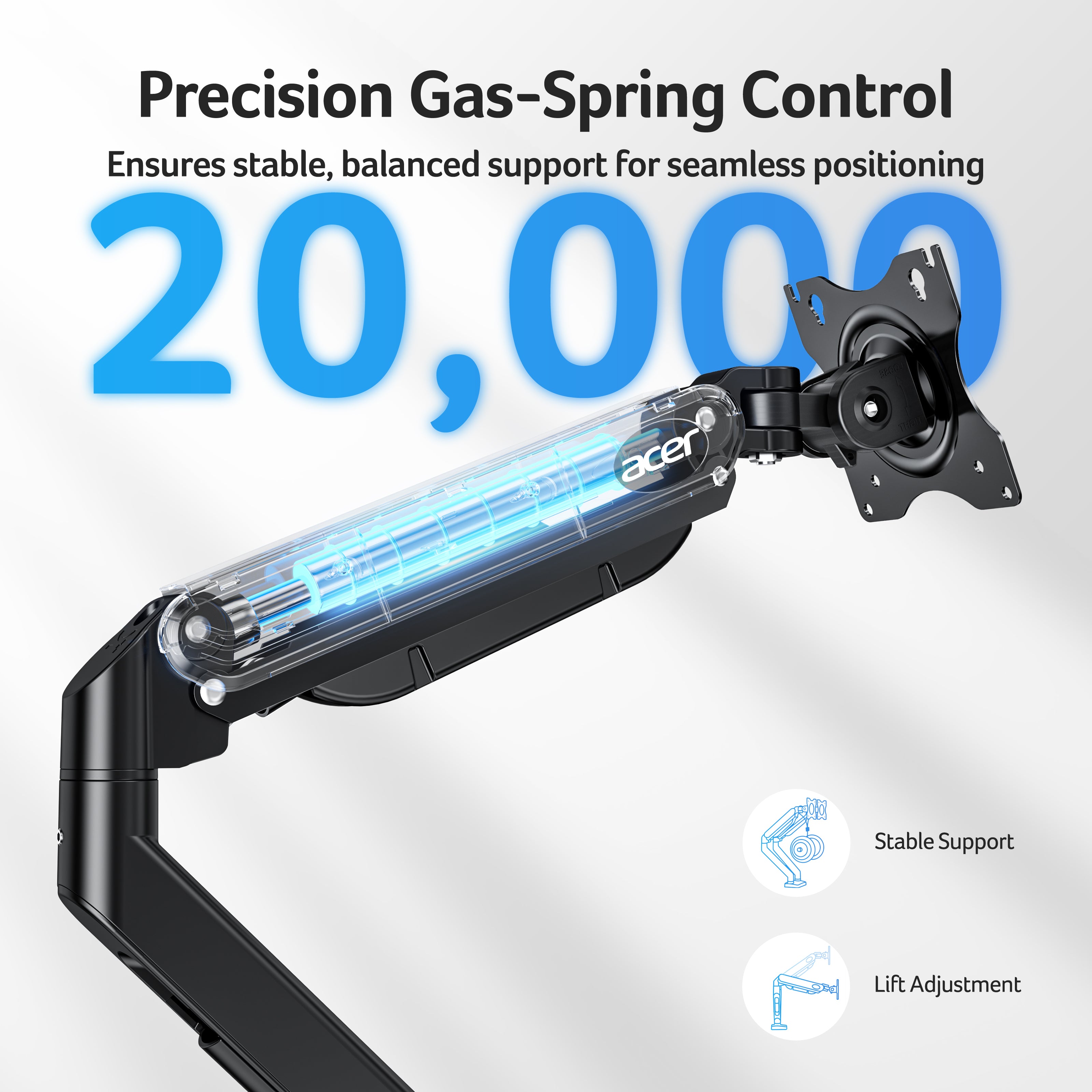Acer Dual Monitor Arm for 17–32" Monitors | Gas Spring VESA Desk Mount