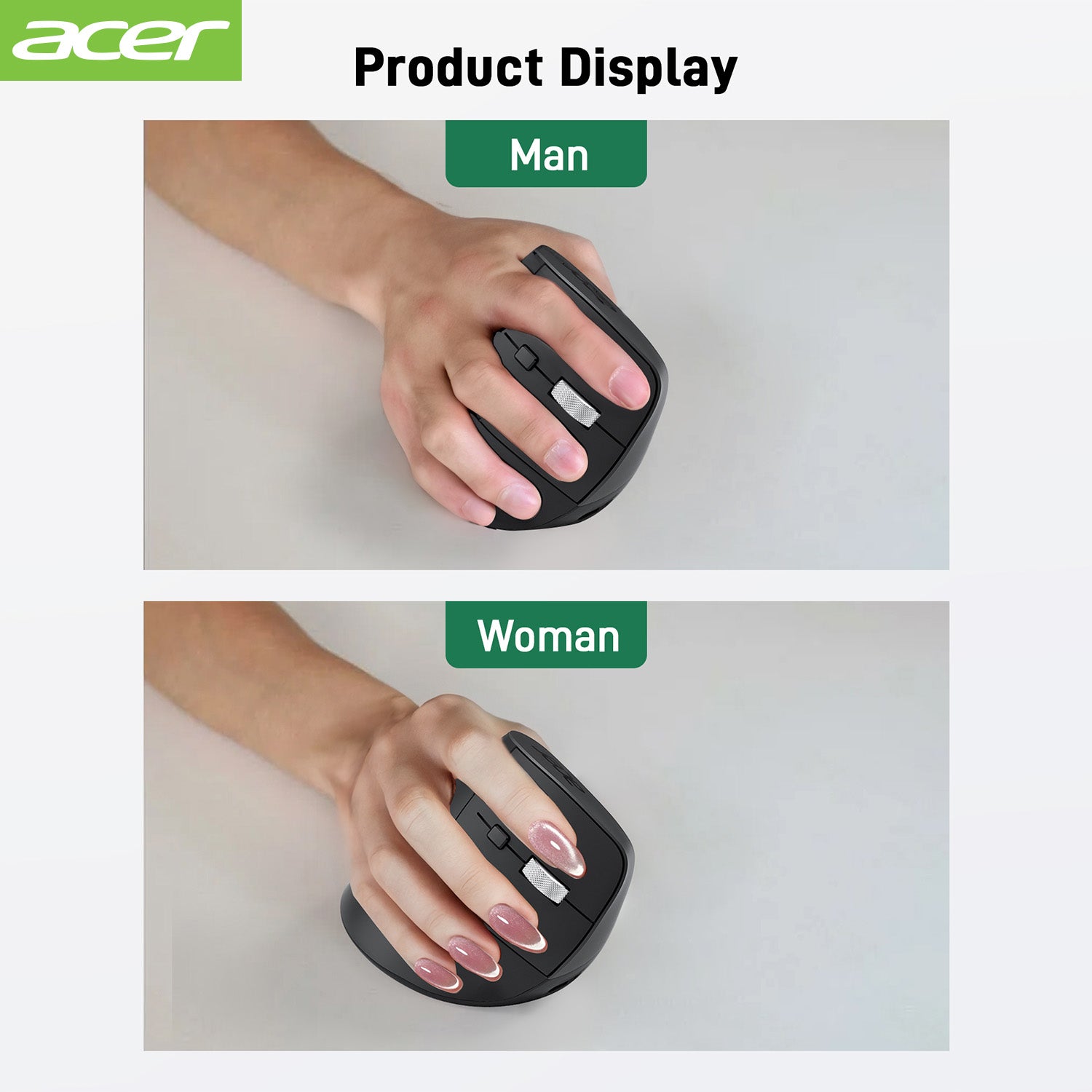 Acer Mouse OMR241 Acer Ergonomic Mouse Wireless, 1000/1200/1600 Adjustable DPI Vertical Mouse with 6 Buttons, Rechargeable Ergo Mice with 2.4GHz USB Receiver for Computer, Laptop, PC, iMac and Desktop