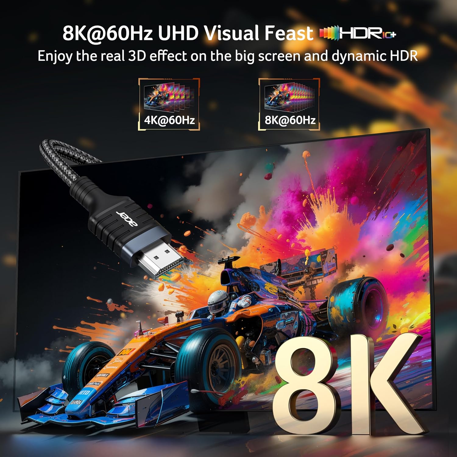 Acer HDMI 2.1 Cable | 8K 60Hz, 4K@120Hz, 48Gbps Ultra High Speed