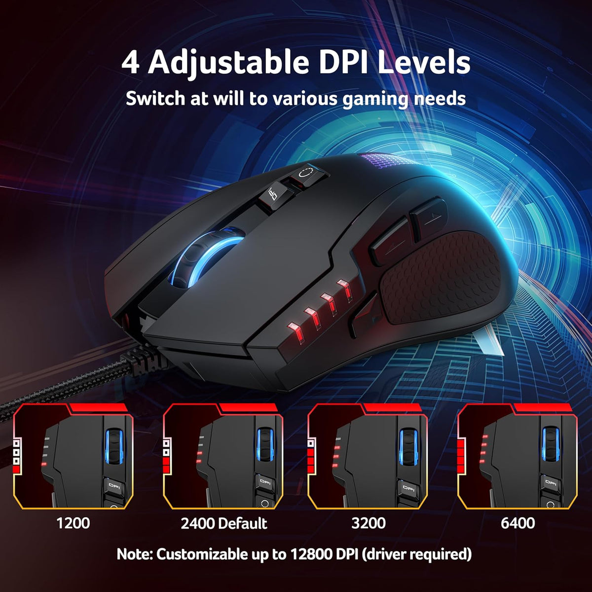 Acer Wired Gaming Mouse | 12800 DPI, RGB Ergonomic Mouse with 8 Programmable Buttons