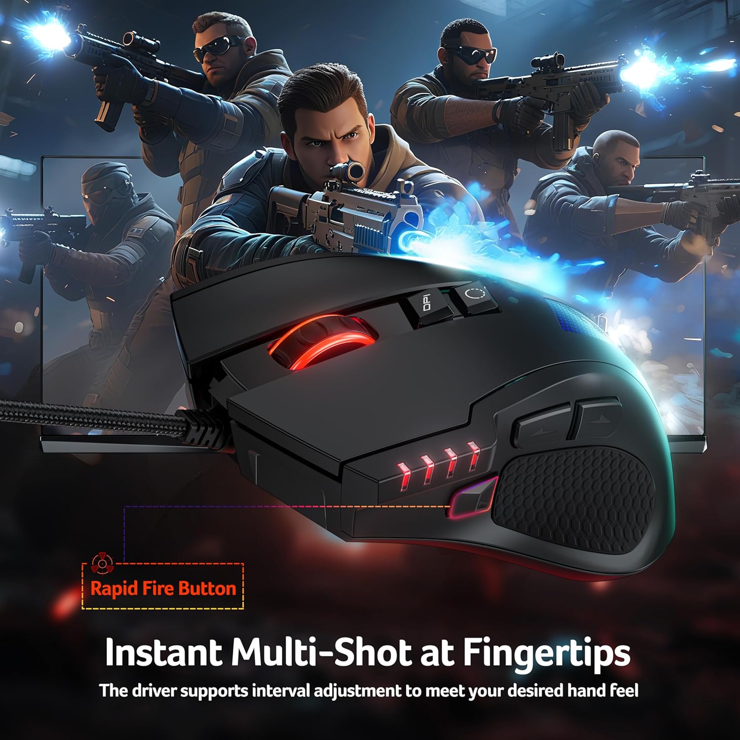 ACER Wired Gaming Mouse, 12,800 DPI RGB Ergonomic Computer Mouse with Optical Sensor, 8 Programmable Buttons, 12 Backlit Modes, Software for DIY Keybinds, Rapid Fire, USB Gaming Mice for Laptop, PC