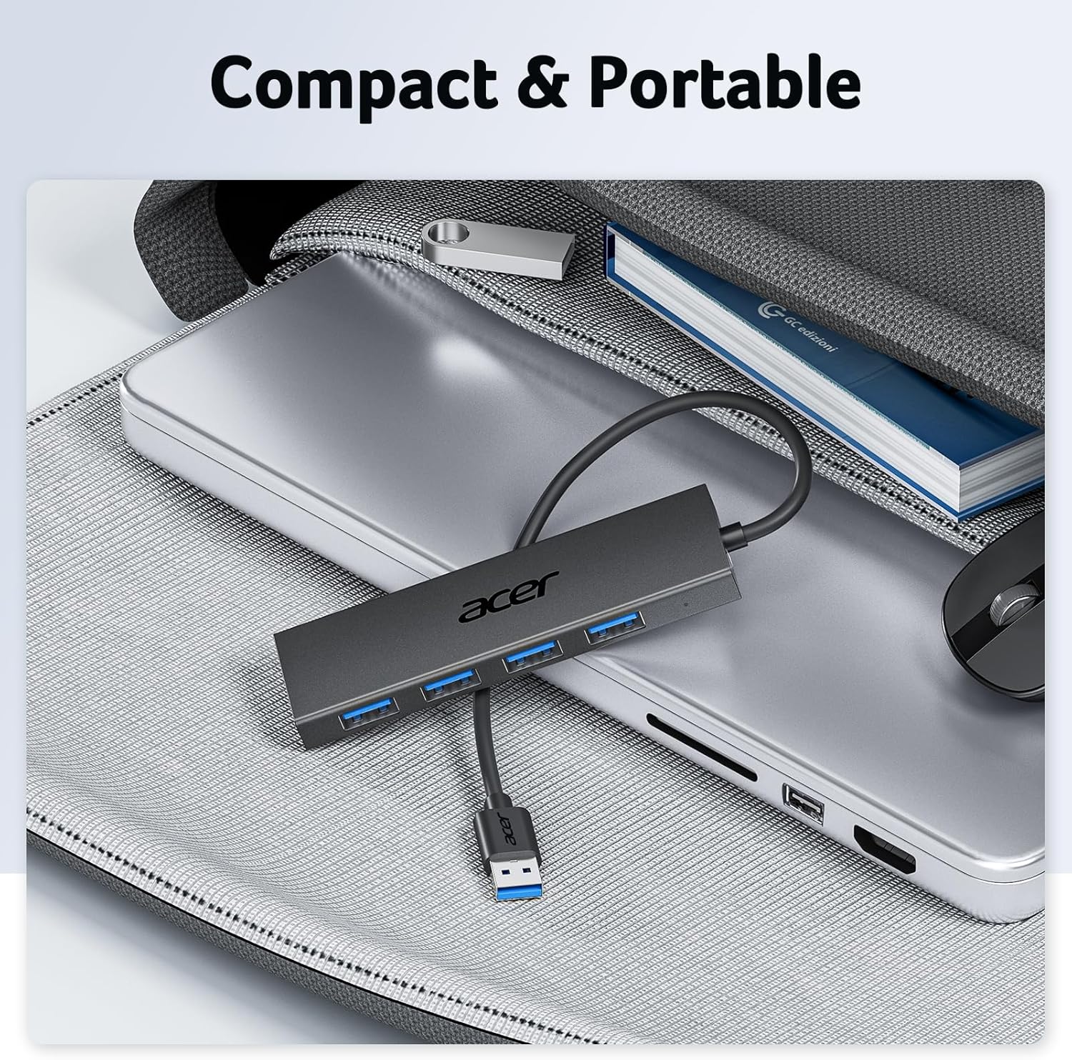 Acer USB Hub 4 Ports, Multiple USB 3.0 Hub, USBA Splitter for Laptop with Type C Power Port, Extender for A Port Laptop, PC, Desktop and More