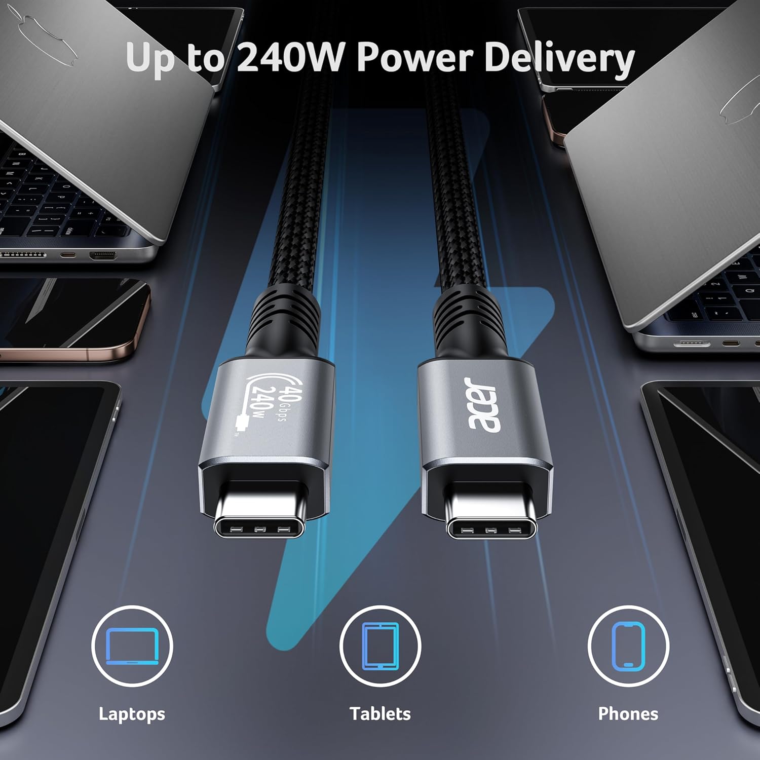 Acer USB4 Cable 40Gbps | 8K 60Hz Thunderbolt 4 Compatible USB-C Cable