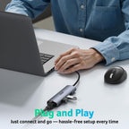 Acer USB 3.0 Ethernet Adapter 1Gbps | 3 USB Ports, Gigabit Network Hub