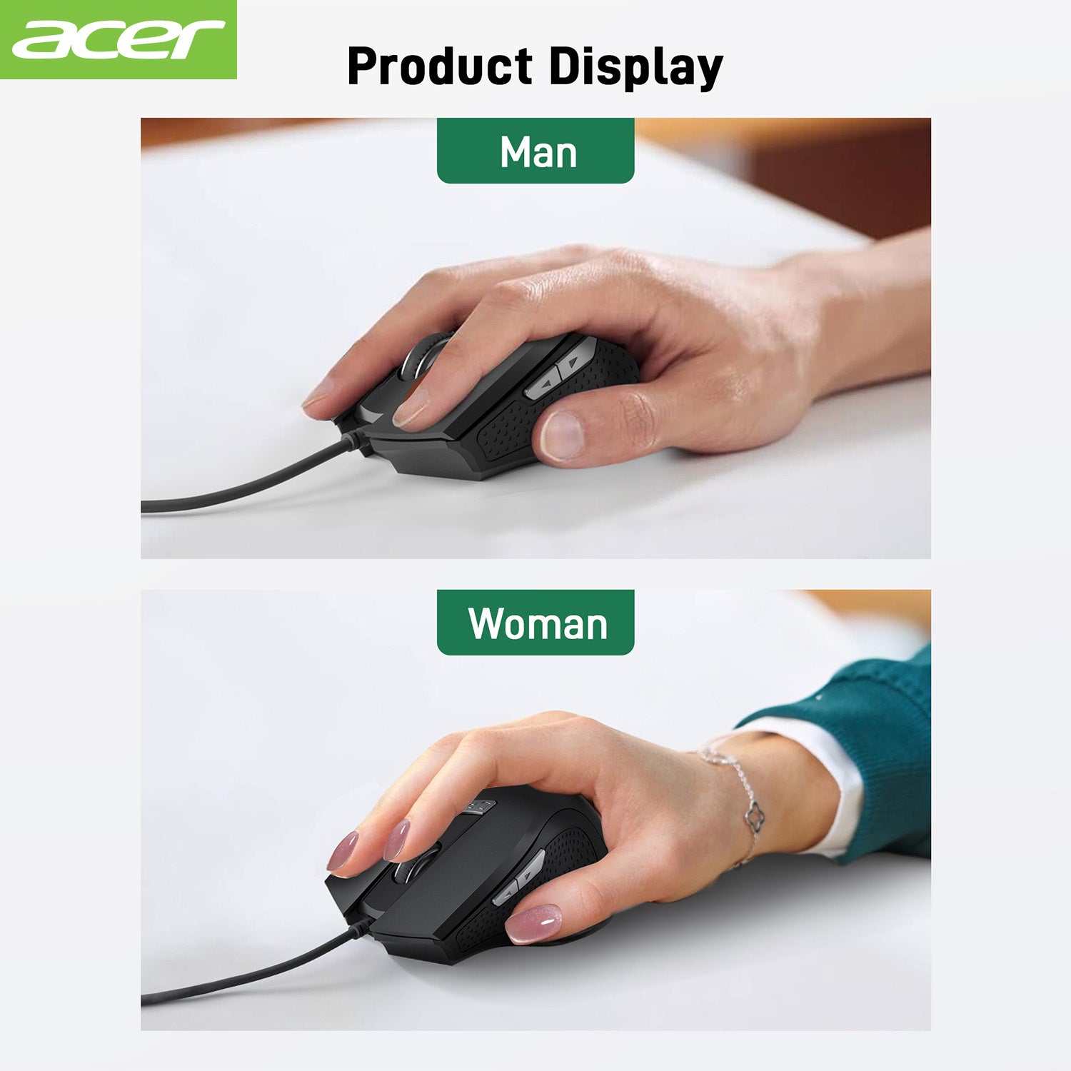 Acer Mouse OMW313 Acer Wired Mouse, 4 Adjustable DPI USB Computer Mouse with Side Buttons, 5FT Cord, 6 Buttons, 3200 DPI, Compatible with Laptop, iMac, PC, Desktop