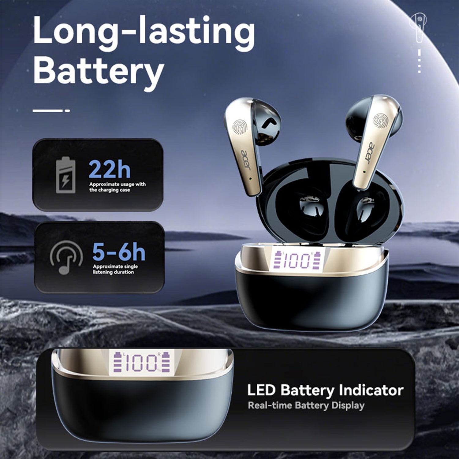 Acer OHR554 Wireless Earbuds HiFi High-definition Stereo Sound Extra Large Dynamic Circle