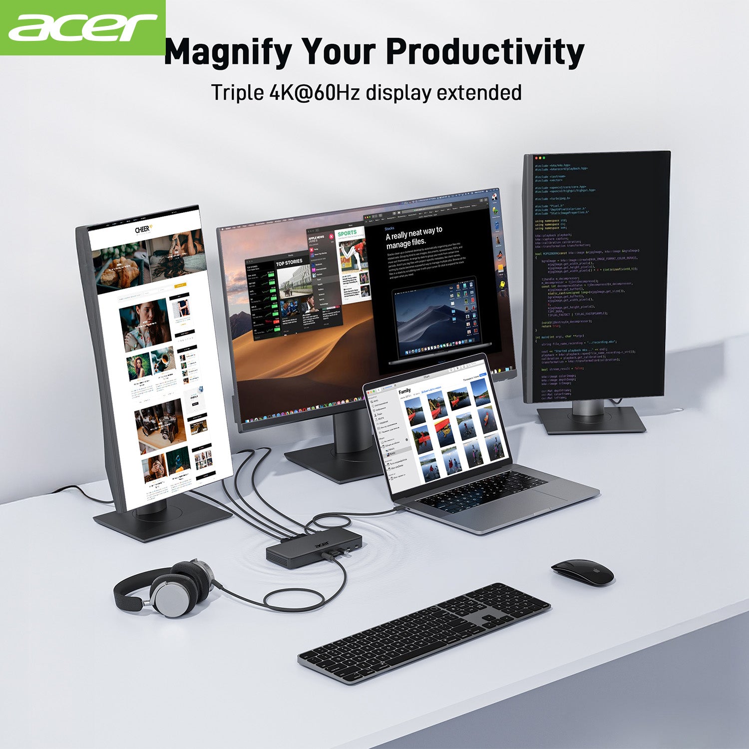 Acer Dock_option ODK480 Acer 15-in-1 Triple Display USB C Docking Station, Thunderbolt 4/3 DisplayLink Dock with 4K HDMI/DP*5, 10Gbps USB-C*2 & USB3.2*4, USB-C(Host), 100W PD, Ethernet, Audio