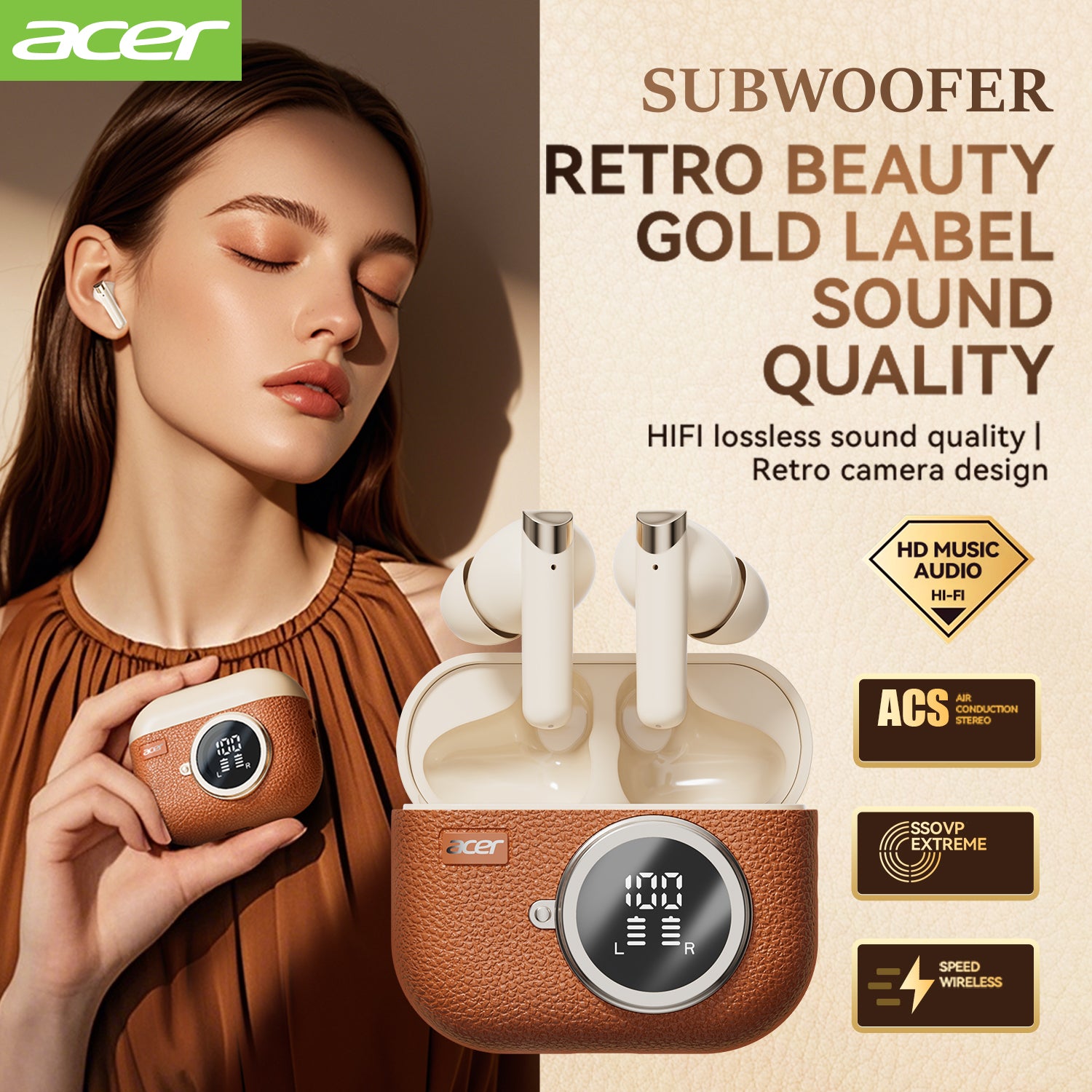 Acer OHR508 Bluetooth Wireless Earbuds Multiple Noise Reduction Surround Sound Long Wear Without Pain