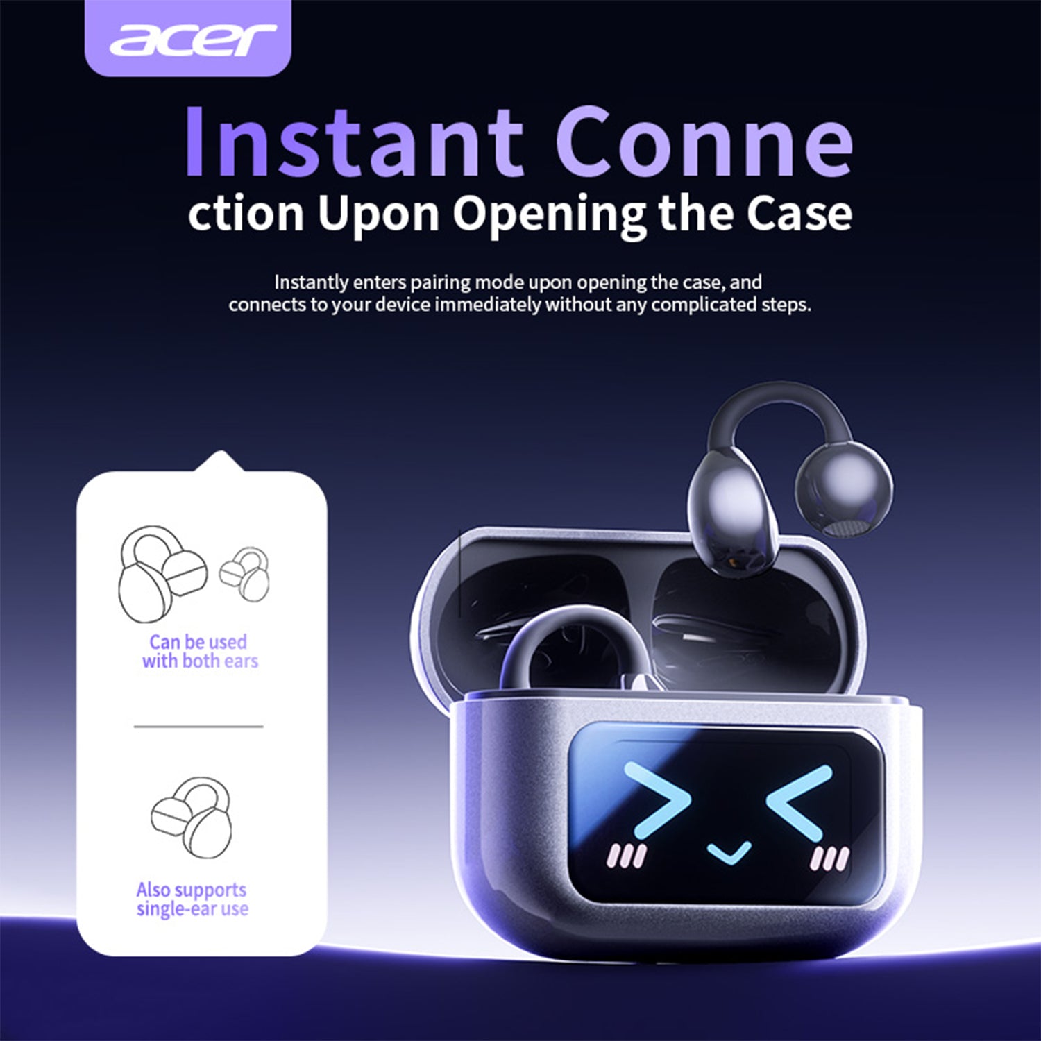 Acer OHR556 Wireless Earbuds 2025 New Clip On Ear Directed Sound Intelligent Chip Super Long Standby Comfortable And Stable