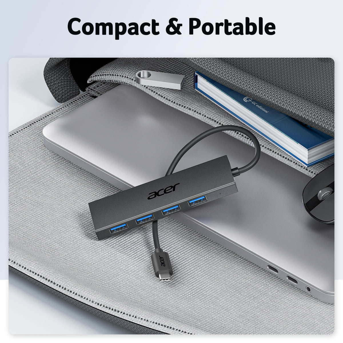 Acer 4-Port USB 3.0 Hub with USB-C Power Port | USB-A Expansion Hub