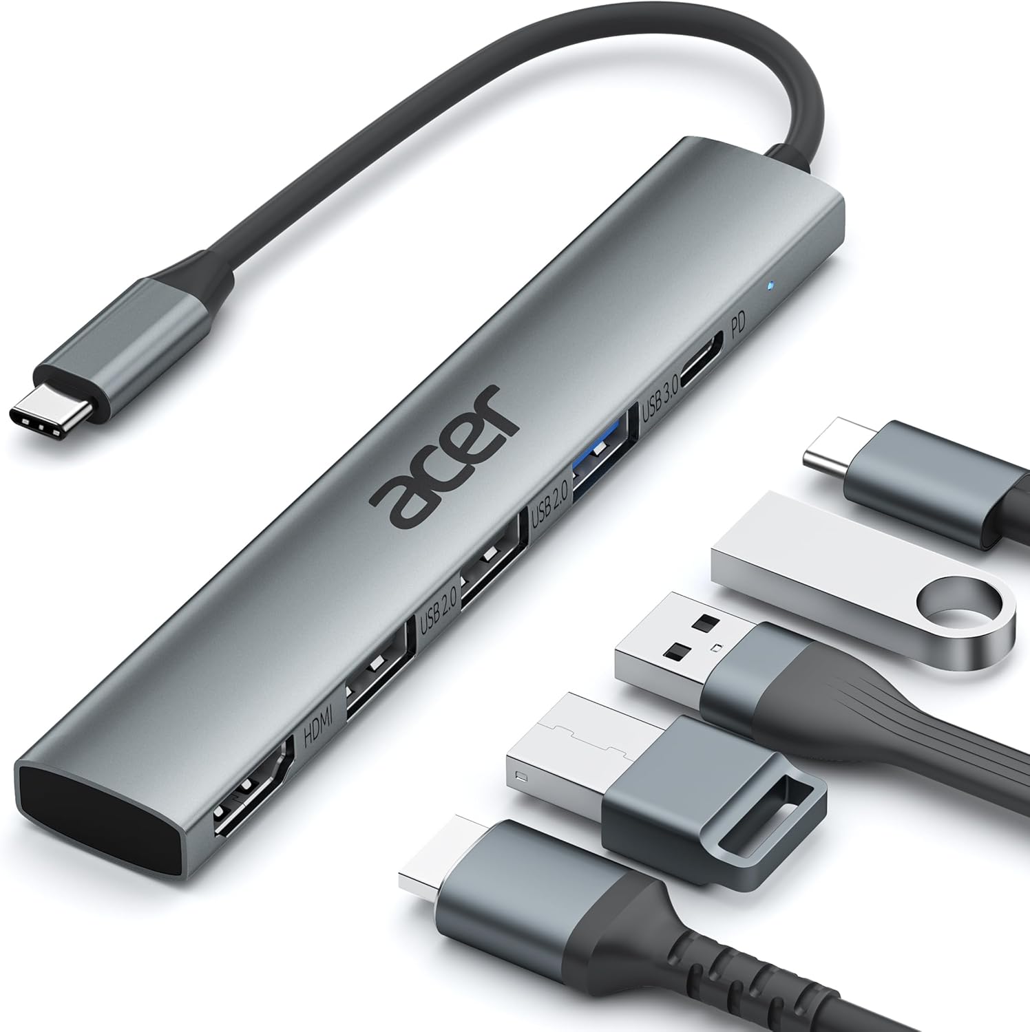 Acer 5-in-1 USB-C Hub | 4K HDMI Adapter with 3 USB-A Ports , 100W PD Charging