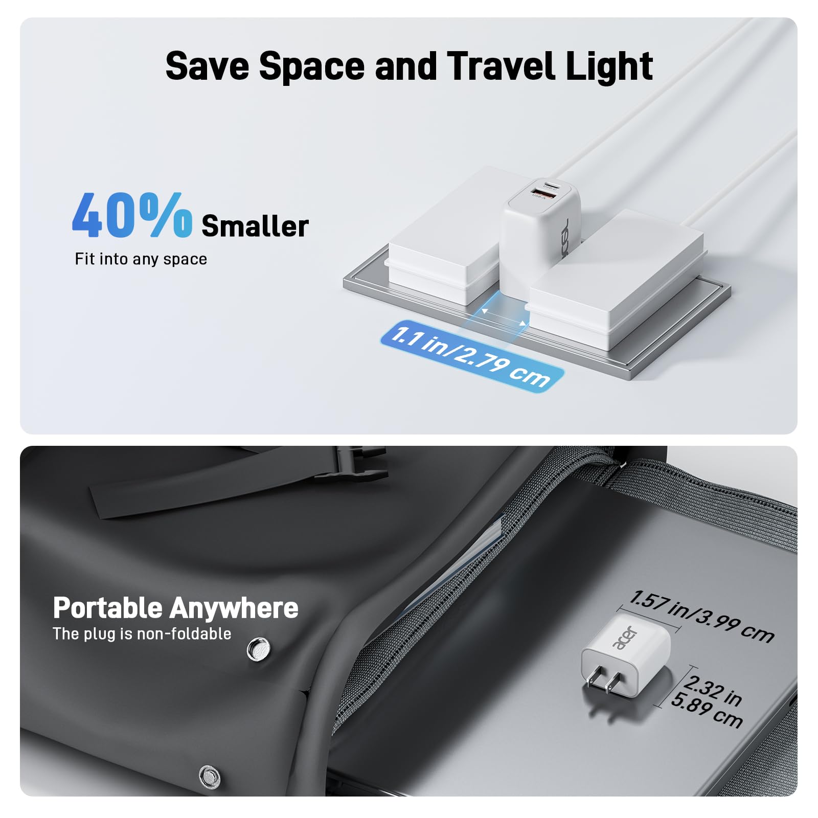 Acer USB C Charger Block,  20W Dual Port Type C Fast Charging, Wall Plug Adapter with 3-Pack 6.6FT Fast Power Cables Compatible with iPhone 16/15/ iPad Pro/ Air/ AirPods iwatch, Galaxy