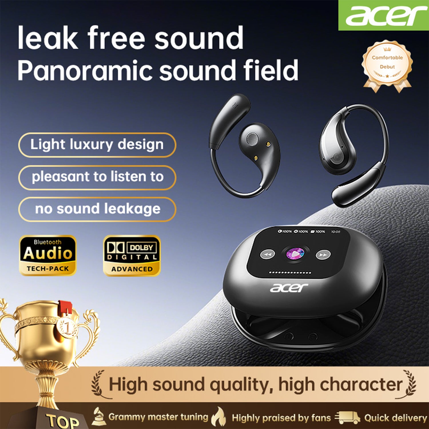 Acer OHR549 Wireless Earbuds 2025 New Clip On Ear Minimalist Design Noise Reduction All Day Standby