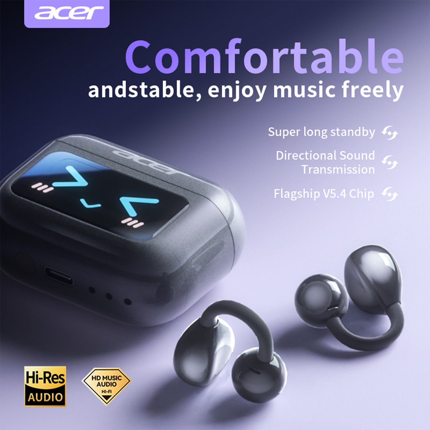 Acer OHR556 Wireless Earbuds 2025 New Clip On Ear Directed Sound Intelligent Chip Super Long Standby Comfortable And Stable