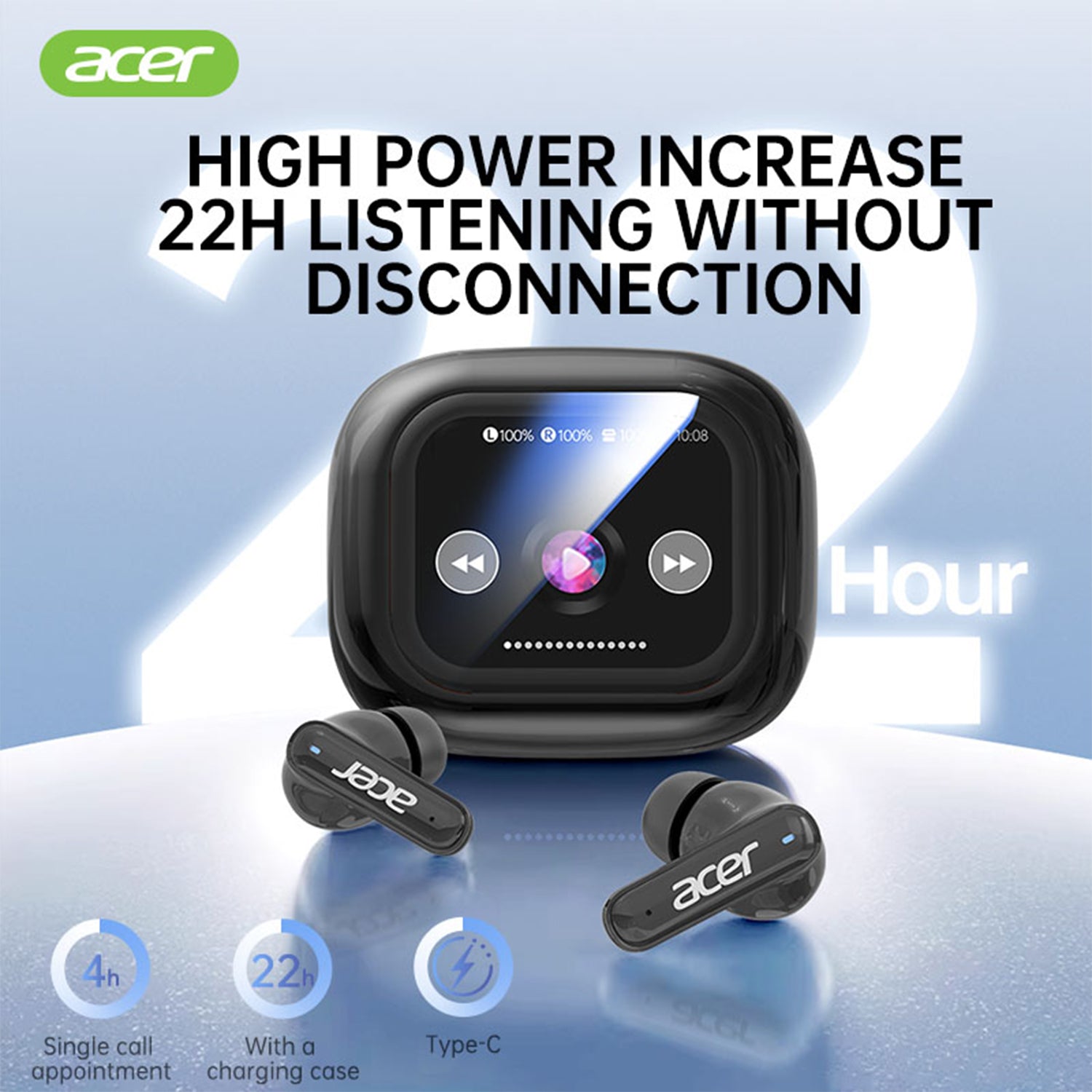 Acer OHR541 Wireless Earbuds Multiple Noise Reduction Surround Sound Sports Running Long Life Smart Screen Headphones
