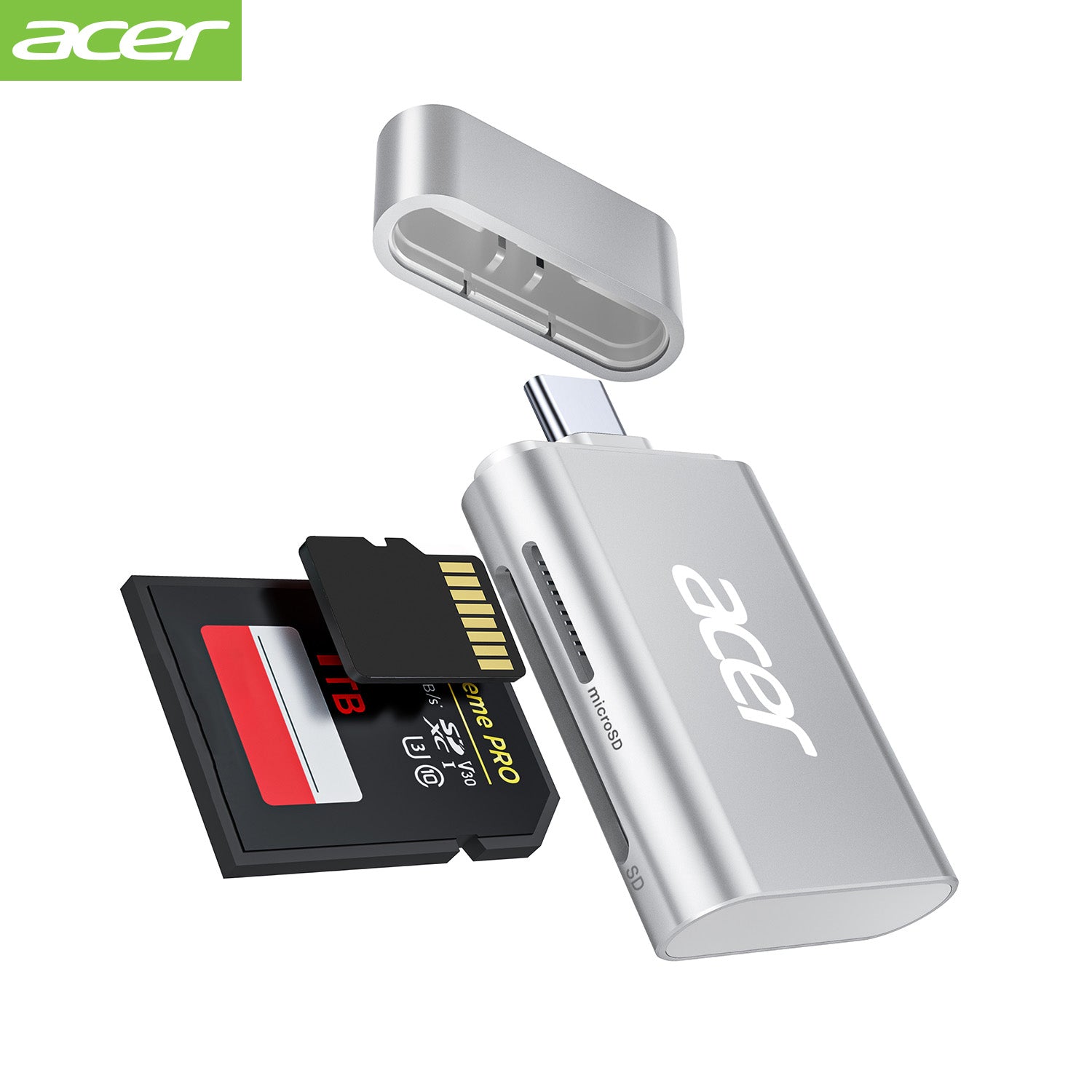 Acer Dock_option ODK460 Acer USB C SD 4.0 Card Reader, 2 in 1 UHS-II Micro SD Card Reader to Type C Adapter for MicroSD, SDXC, SDHC, RS-MMC Compatible with iPhone 15/16, MacBook Pro/Air, Laptop, Tablet