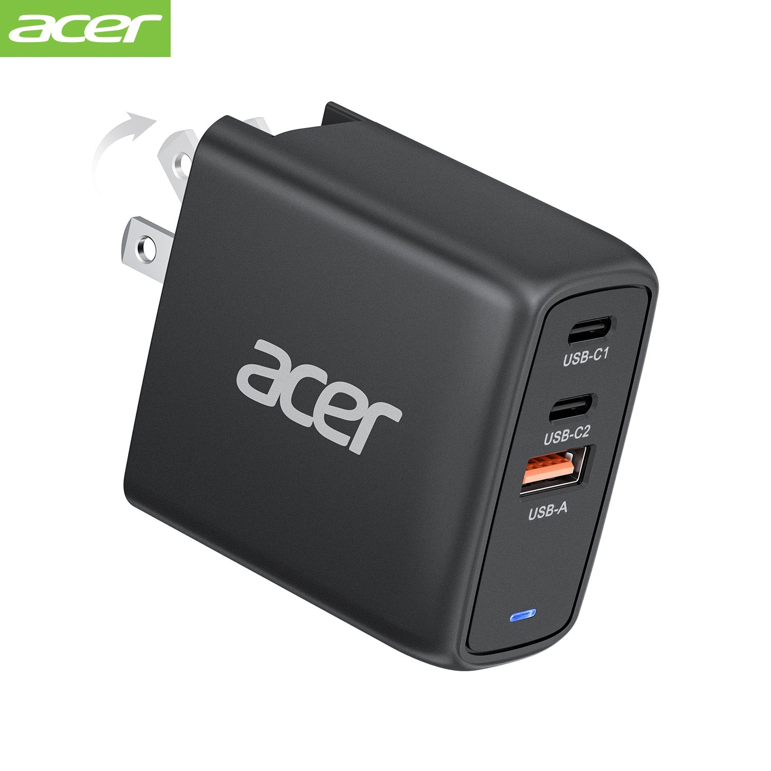 Acer OPD104 Acer 67W USB C Charger, 3-Port GaN Fast Charging Block, USB-C*2, USB*1, Foldable and Portable USB Wall Plug Adapter