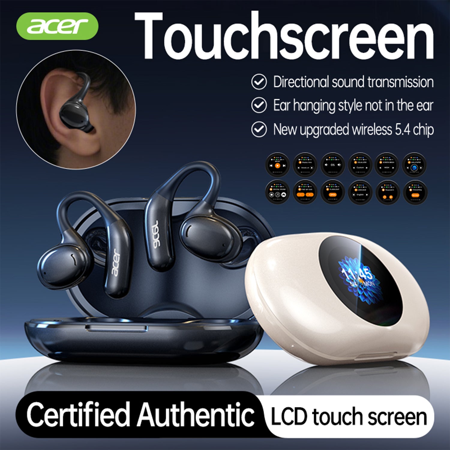 Acer OHR539 Wireless Earbuds Hanging Ear Sports Running Sweat Proof High Quality HIFI Audiophile Headphones
