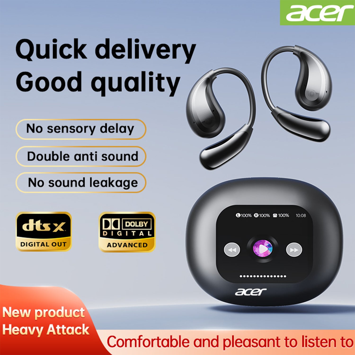 Acer OHR549 Wireless Earbuds 2025 New Clip On Ear Minimalist Design Noise Reduction All Day Standby