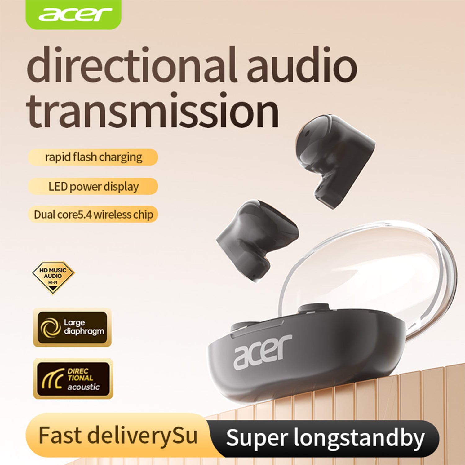 Acer OHR551 Wireless Earbuds 2025 New Mini Invisible Heavenly Sound Noise Reduction