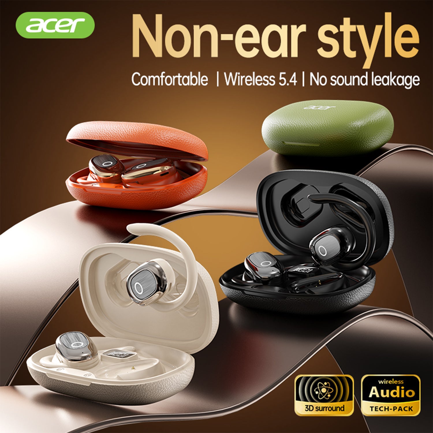 Acer OHR553 Wireless Earbuds 2025 New Clip On Ear Leather And Plating Non-ear Style Without Pain