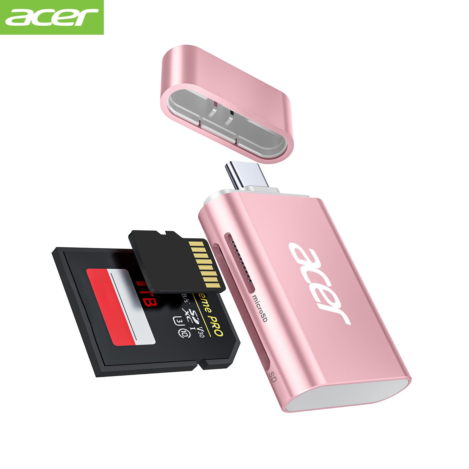Acer Dock_option ODK460 Acer USB C SD 4.0 Card Reader, 2 in 1 UHS-II Micro SD Card Reader to Type C Adapter for MicroSD, SDXC, SDHC, RS-MMC Compatible with iPhone 15/16, MacBook Pro/Air, Laptop, Tablet